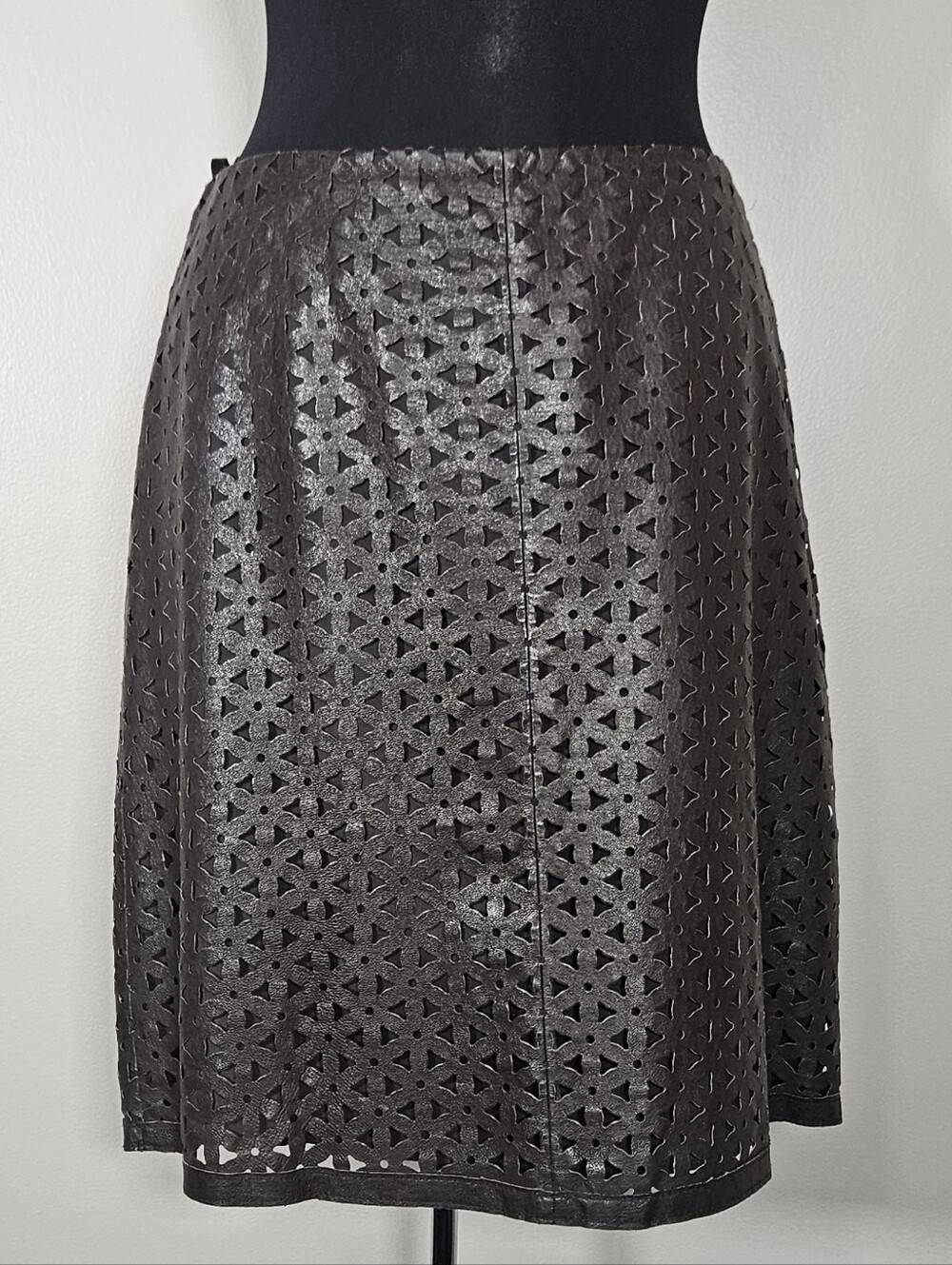 Worth Chocolate Brown Perforated Leather Skirt A Line Knee Length Laser cut 6